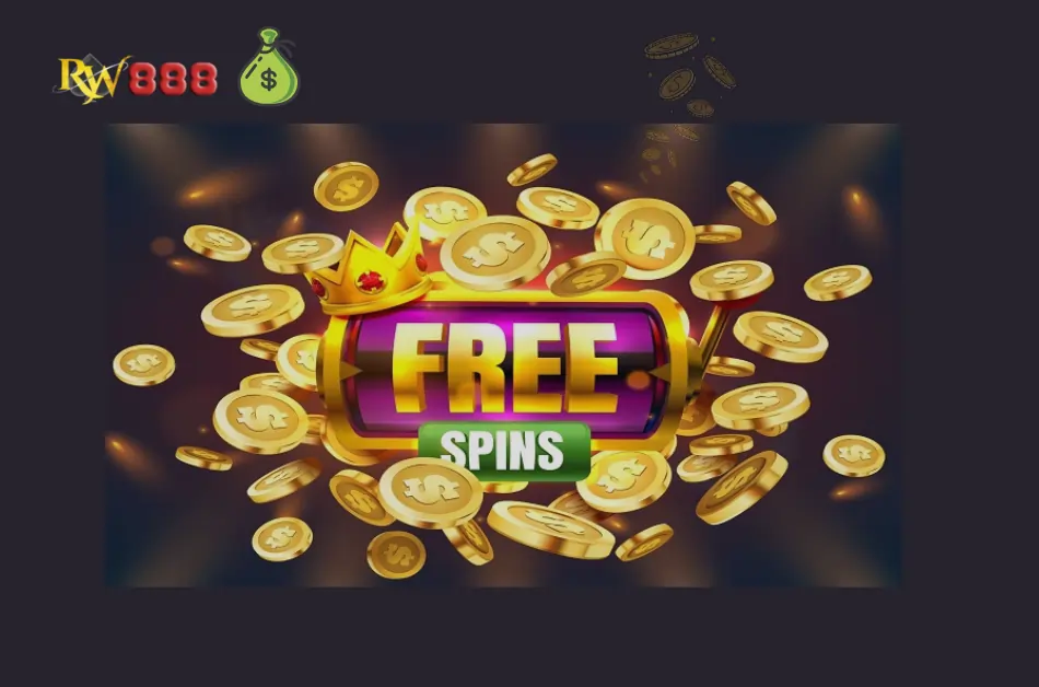 RoyaleWin888 Free Spins Bonus banner showing slot reels, coins, and promotional rewards for players in Malaysia.