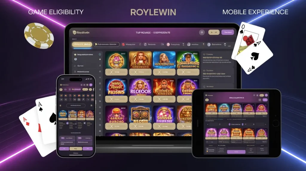 Royalewin slot promotions interface highlighting bonus eligibility