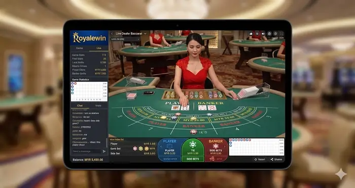 High-definition live dealer Baccarat table interface at a top-rated Real Money Online Casino Malaysia platform.
