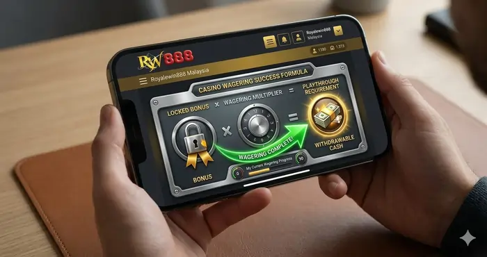 Infographic showing the formula for beginner casino wagering Malaysia to calculate playthrough requirements.