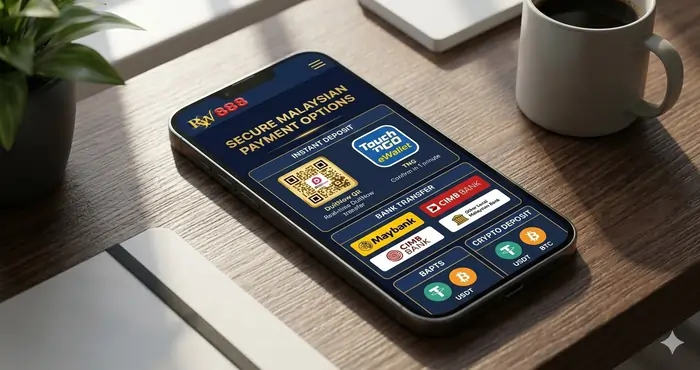 Graphic showing secure Malaysian online casino payment options including DuitNow and TNG eWallet icons for Royalewin.