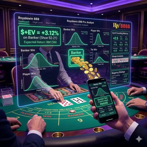 Vibrant 3D visualization of advanced online casino Malaysia strategy showing glowing green profit probability charts and golden coins on a neon digital background.