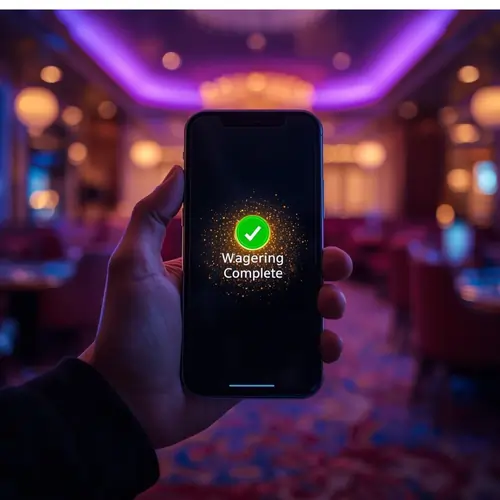 High-resolution cinematic image of a successful bonus conversion screen powered by elite bonus wagering mathematics and sparkling golden effects.