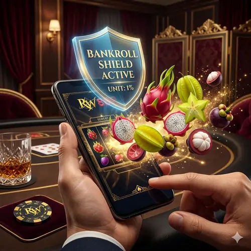 High-resolution 3D render of a bankroll protection shield on a slot game interface for expert high RTP slot variance analysis in Malaysia.