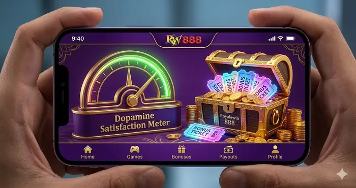 High-energy visual of the psychology behind casino promotions featuring a glowing reward chest and a maximized dopamine satisfaction meter.